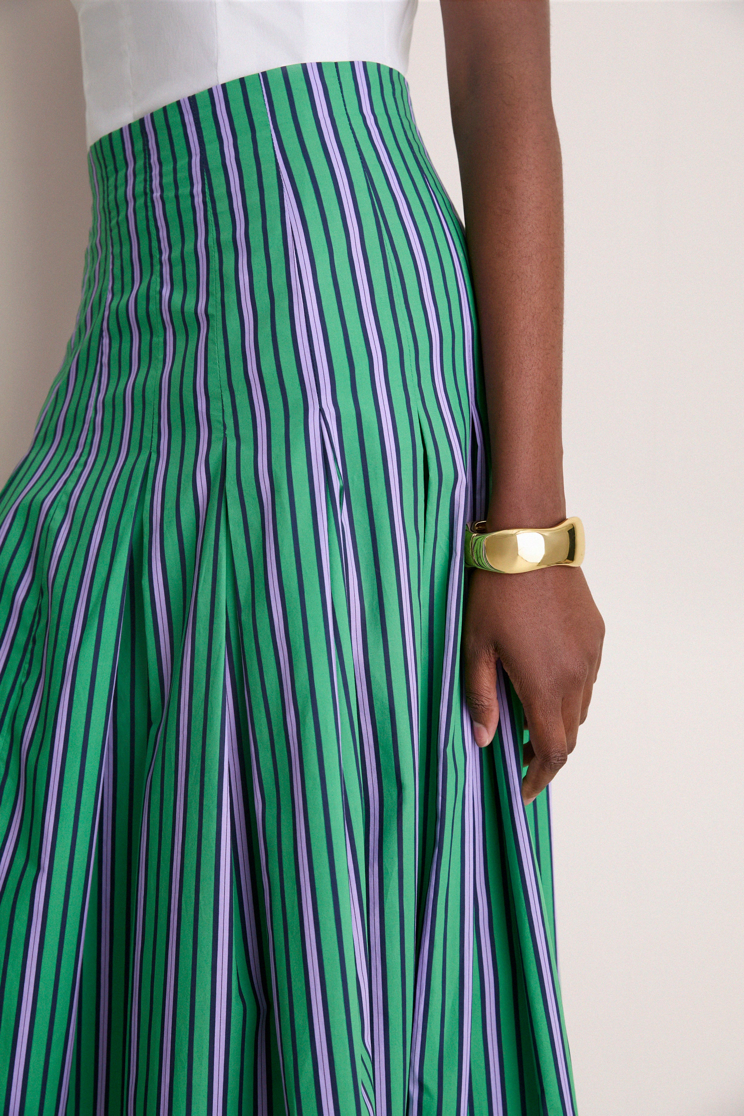 Fern Multi Striped Cotton Full Midi Skirt