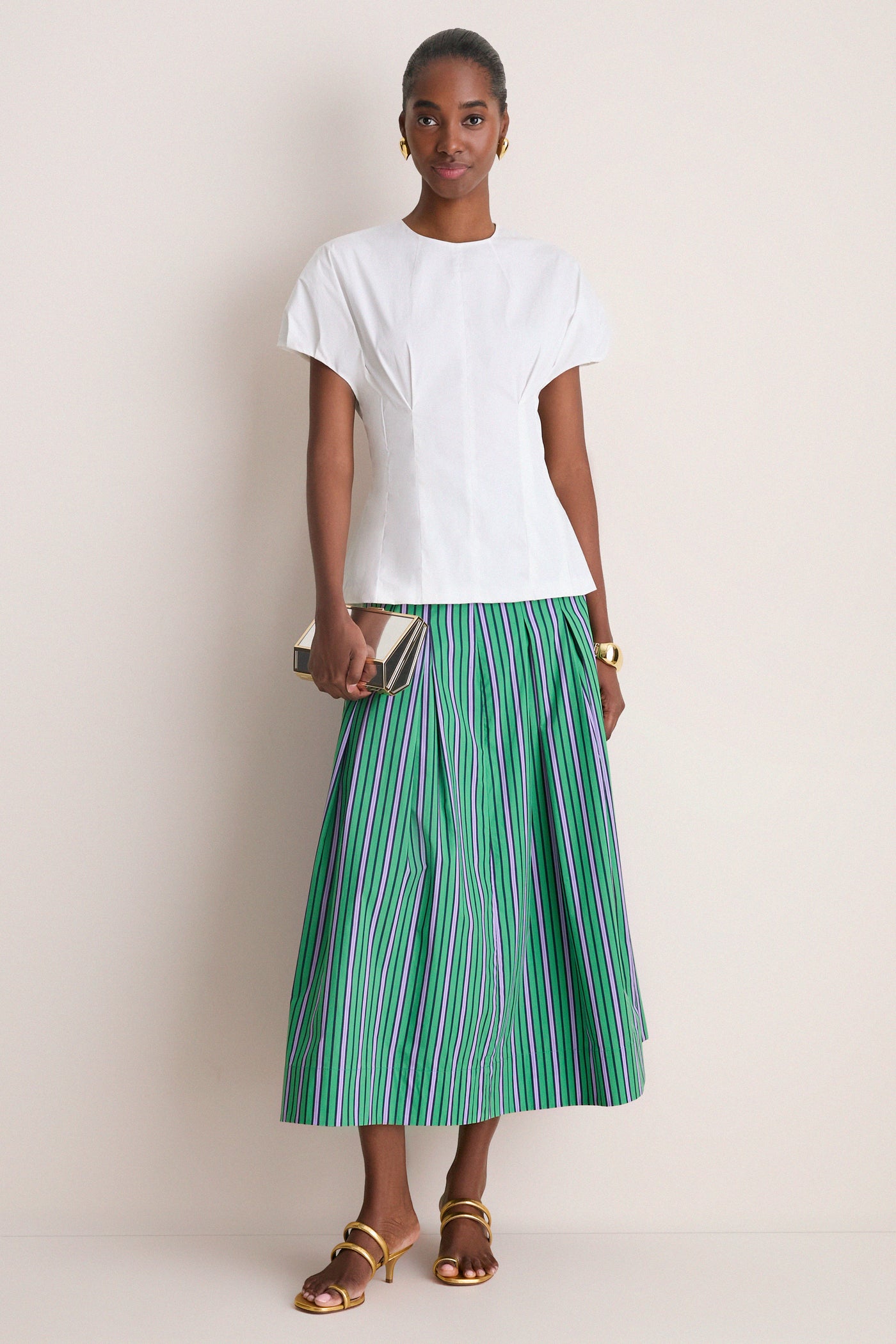 Fern Multi Striped Cotton Full Midi Skirt