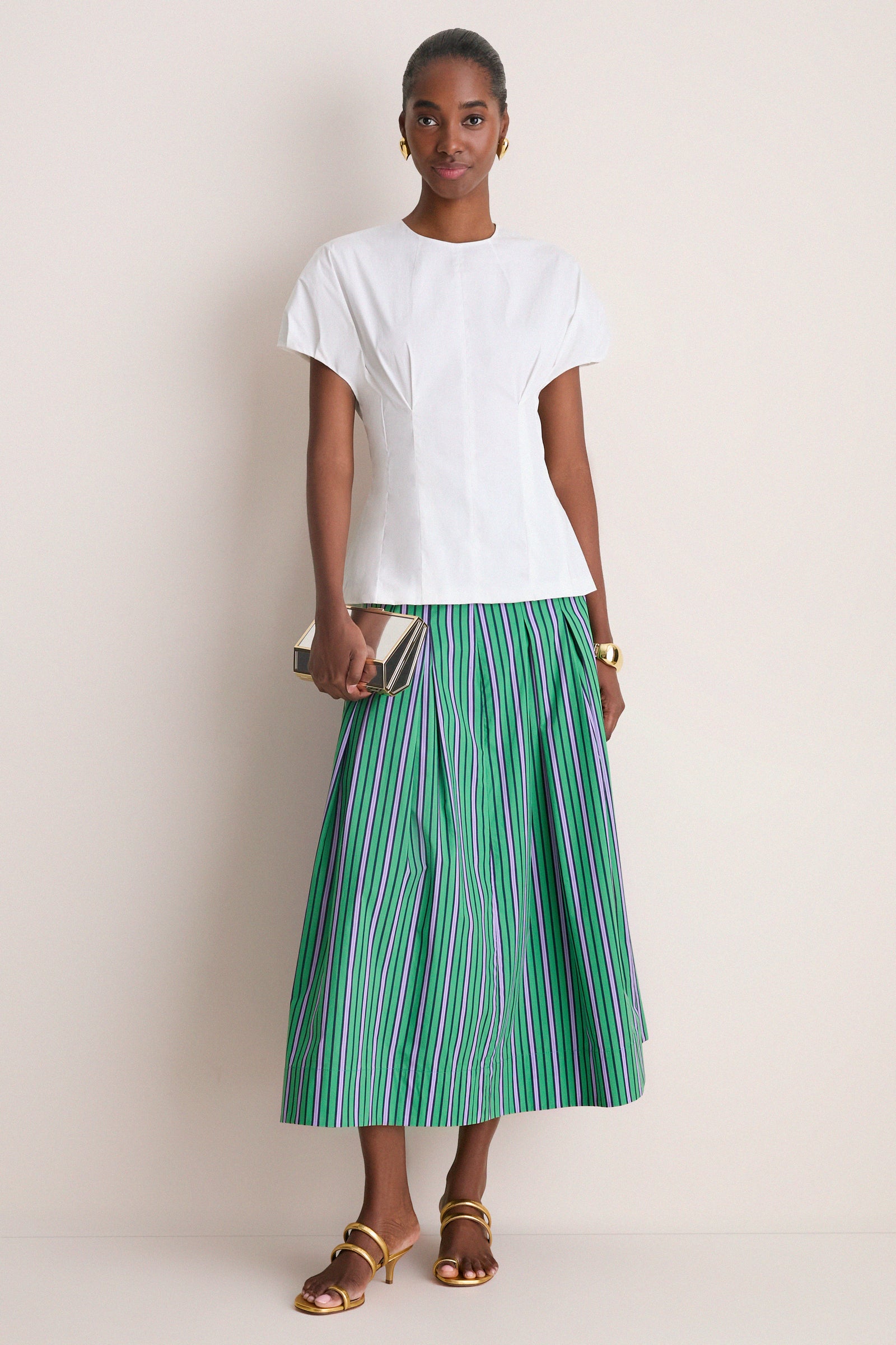 Fern Multi Striped Cotton Full Midi Skirt