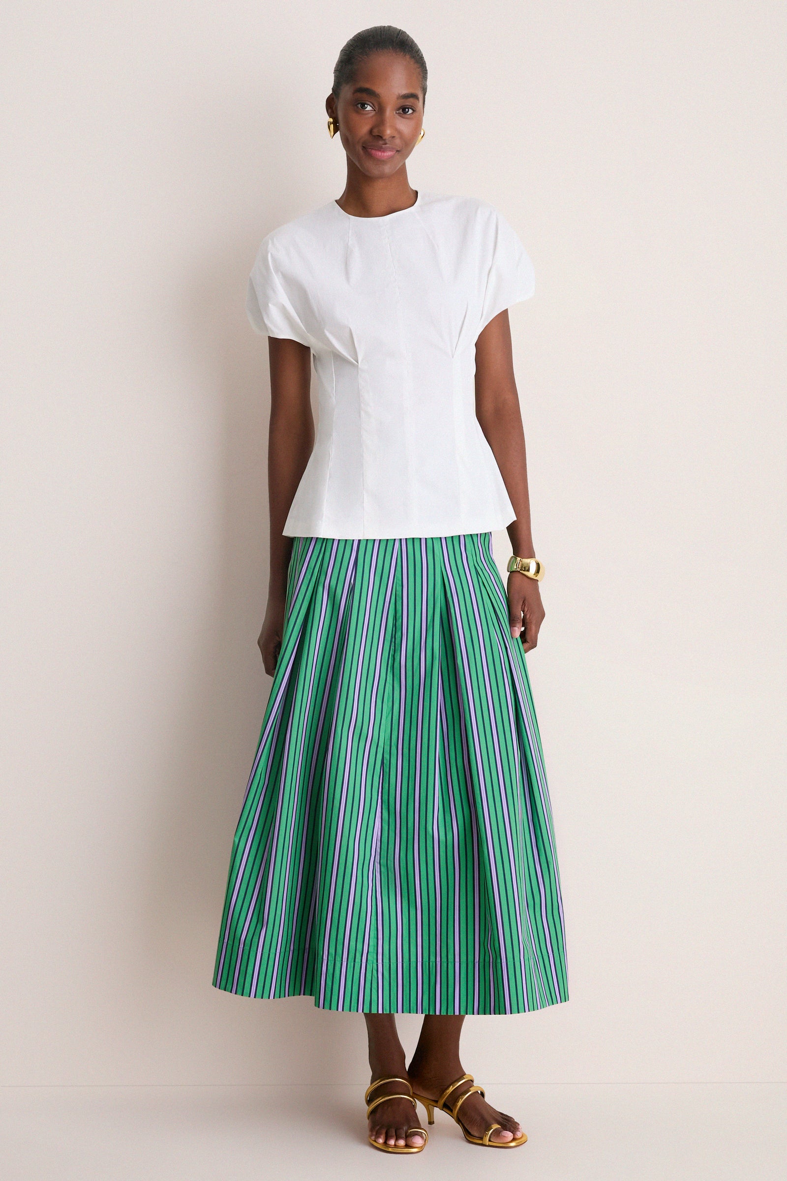 Fern Multi Striped Cotton Full Midi Skirt