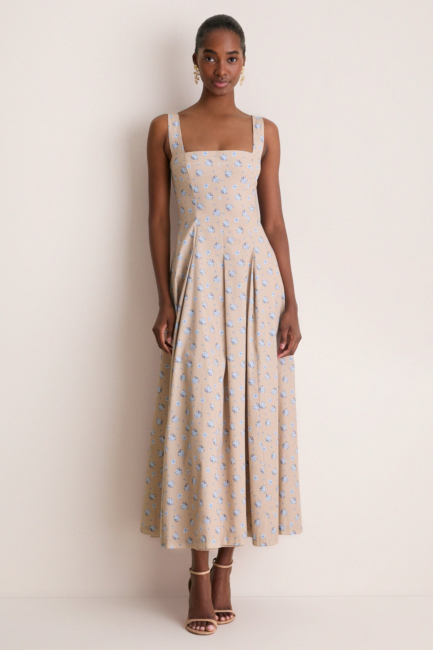 Sand and Oxford Floral Printed Cotton Caitlin Dress