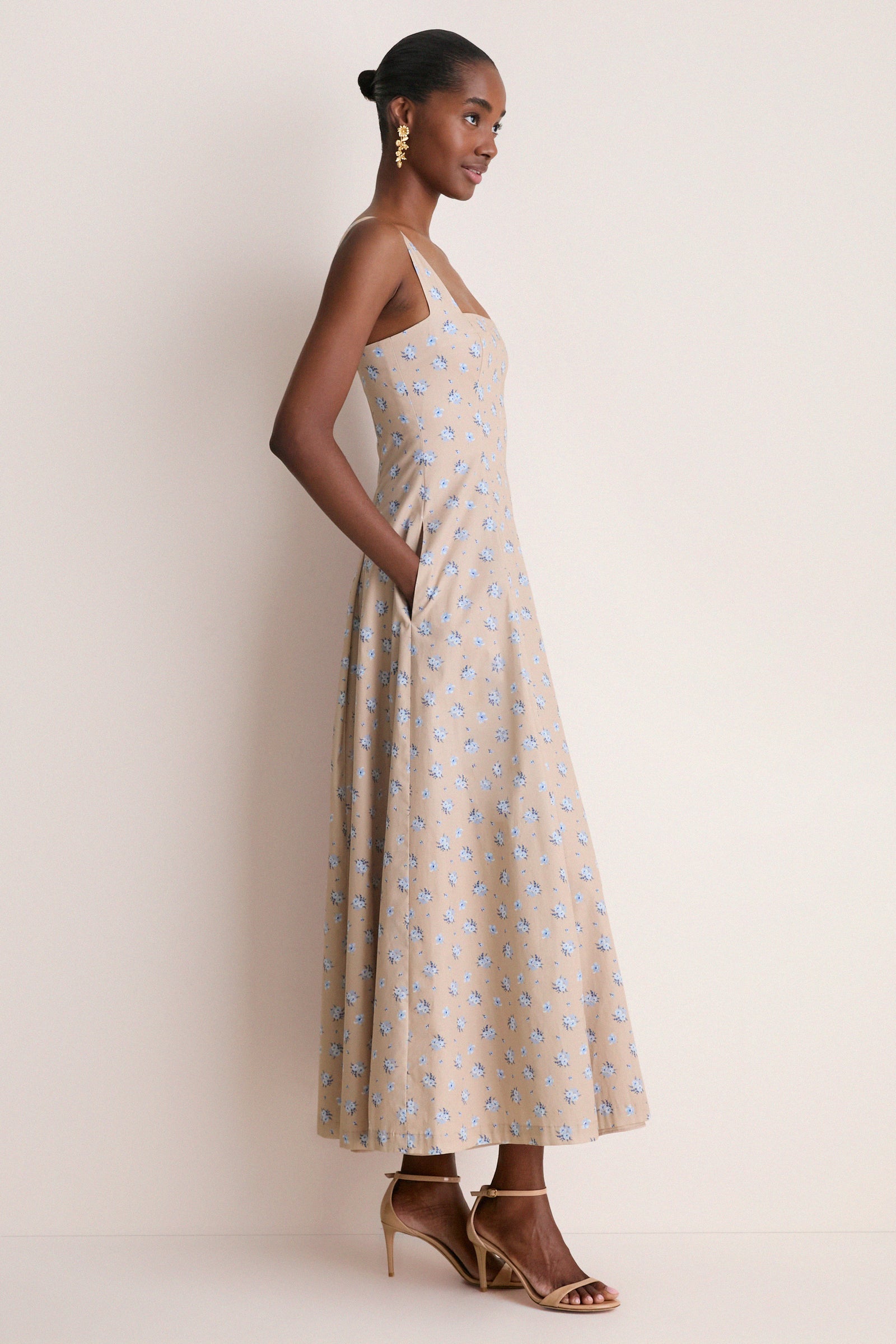 Sand and Oxford Floral Printed Cotton Caitlin Dress