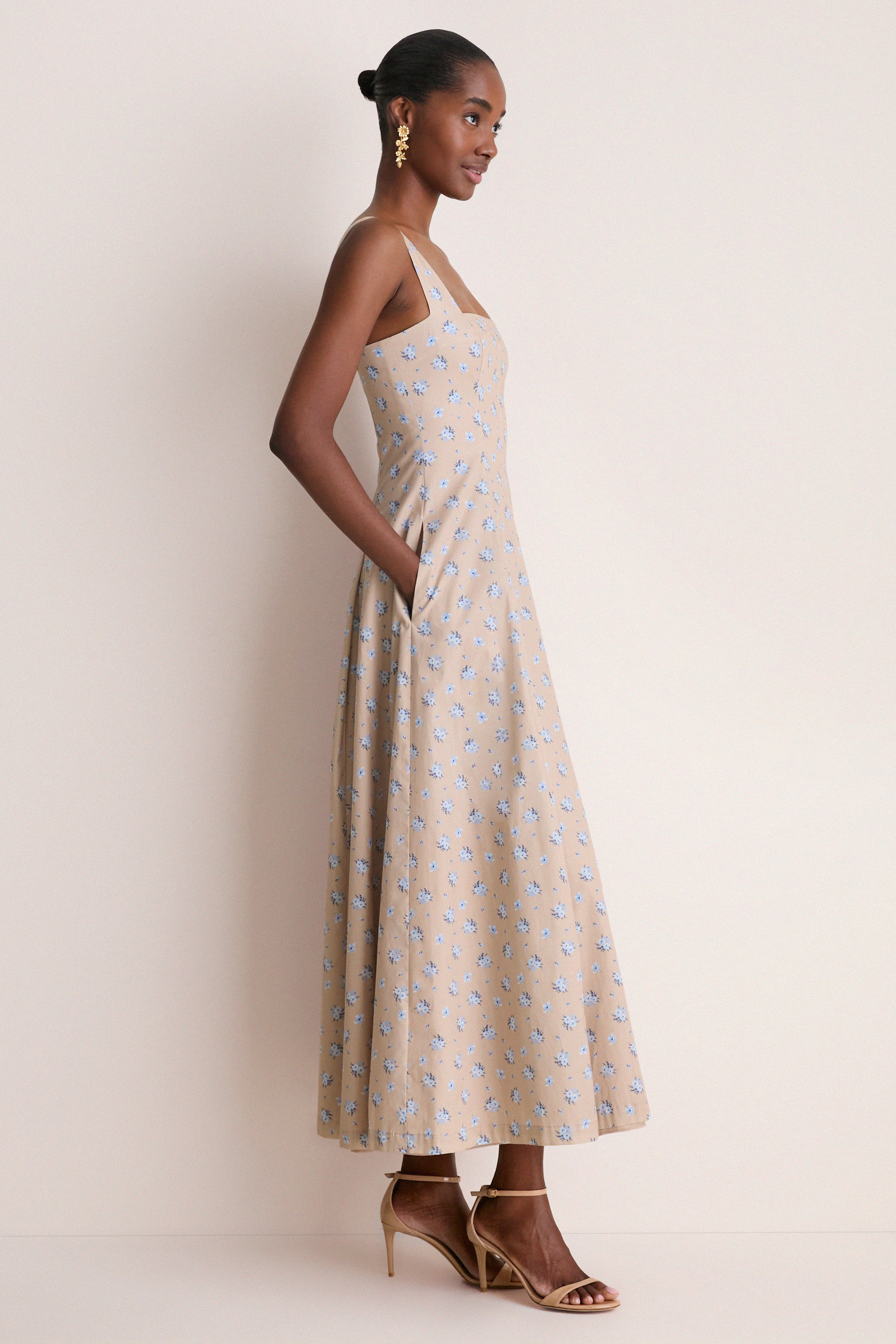 Sand and Oxford Floral Printed Cotton Caitlin Dress