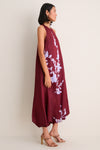 Oxblood and Lavendar Rose Fil Coupe Bubble Hem Dress