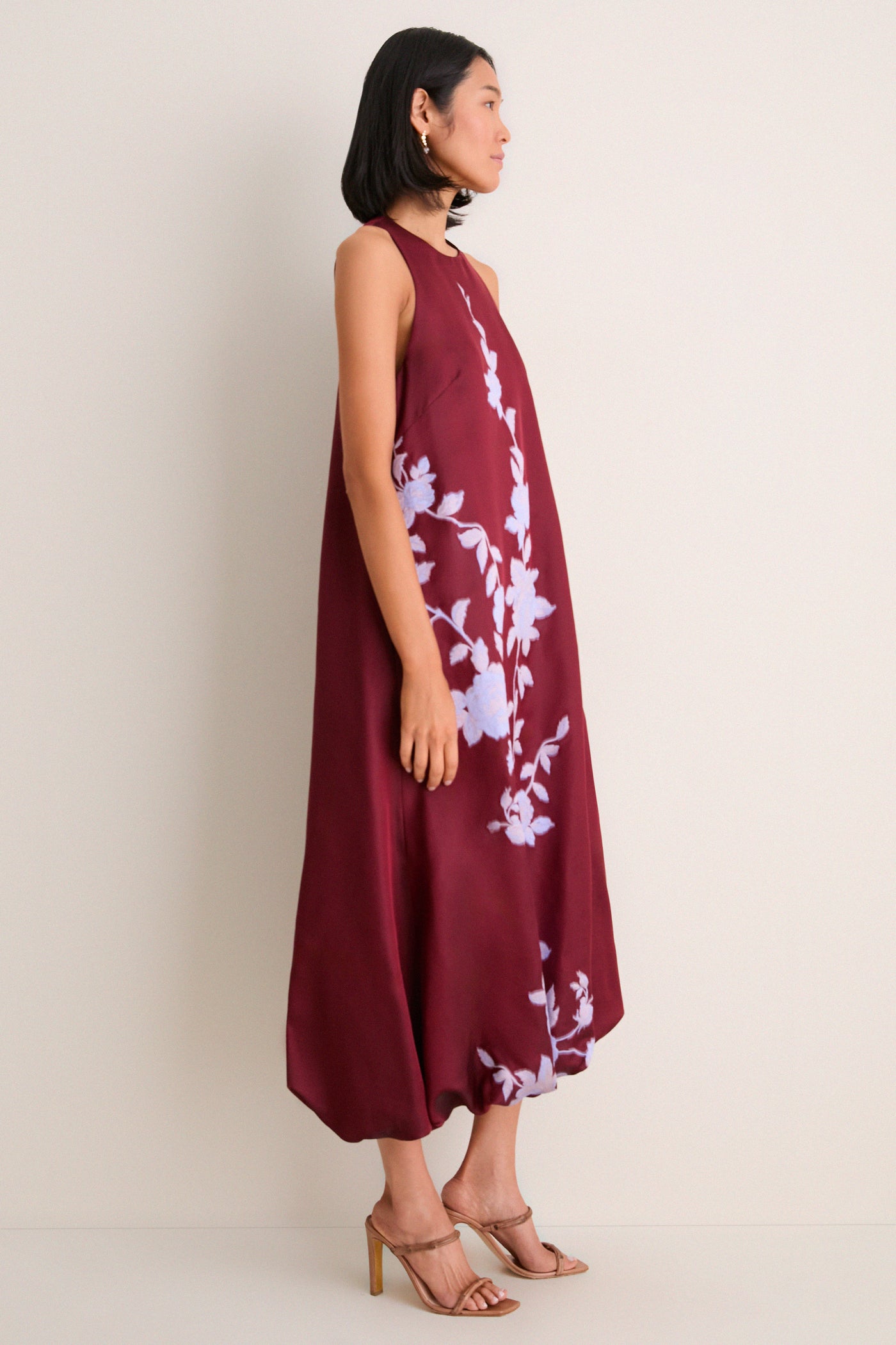 Oxblood and Lavendar Rose Fil Coupe Bubble Hem Dress