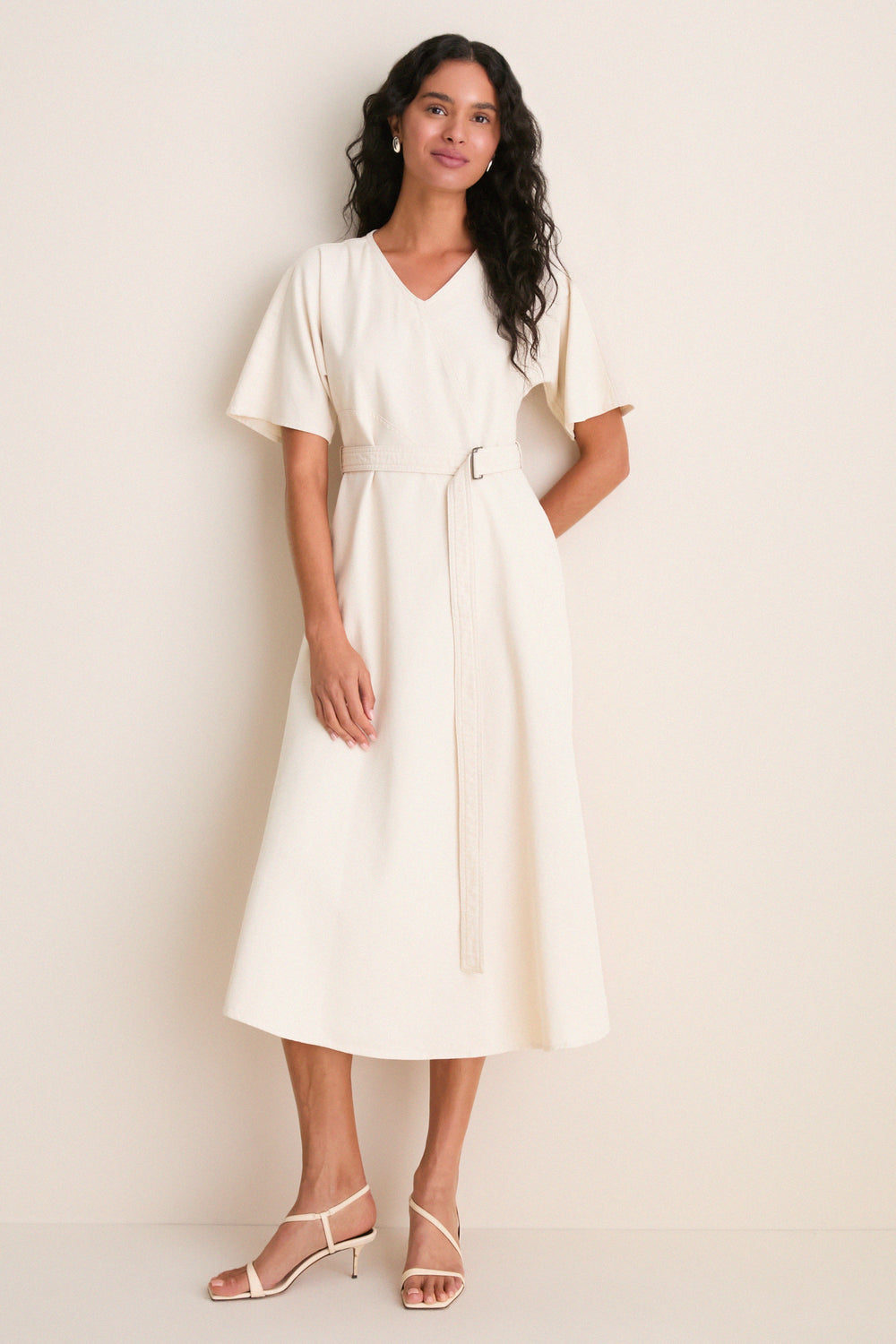 max mara white dress Ecru Caladio Midi back_in_stock_uk flare silhouette and lace MissJophiel Long Sleeves High Size:L (10–12)