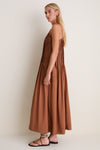 Chocolate V Neck Pleated Front Detail Maxi Dress