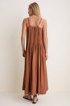 Chocolate V Neck Pleated Front Detail Maxi Dress