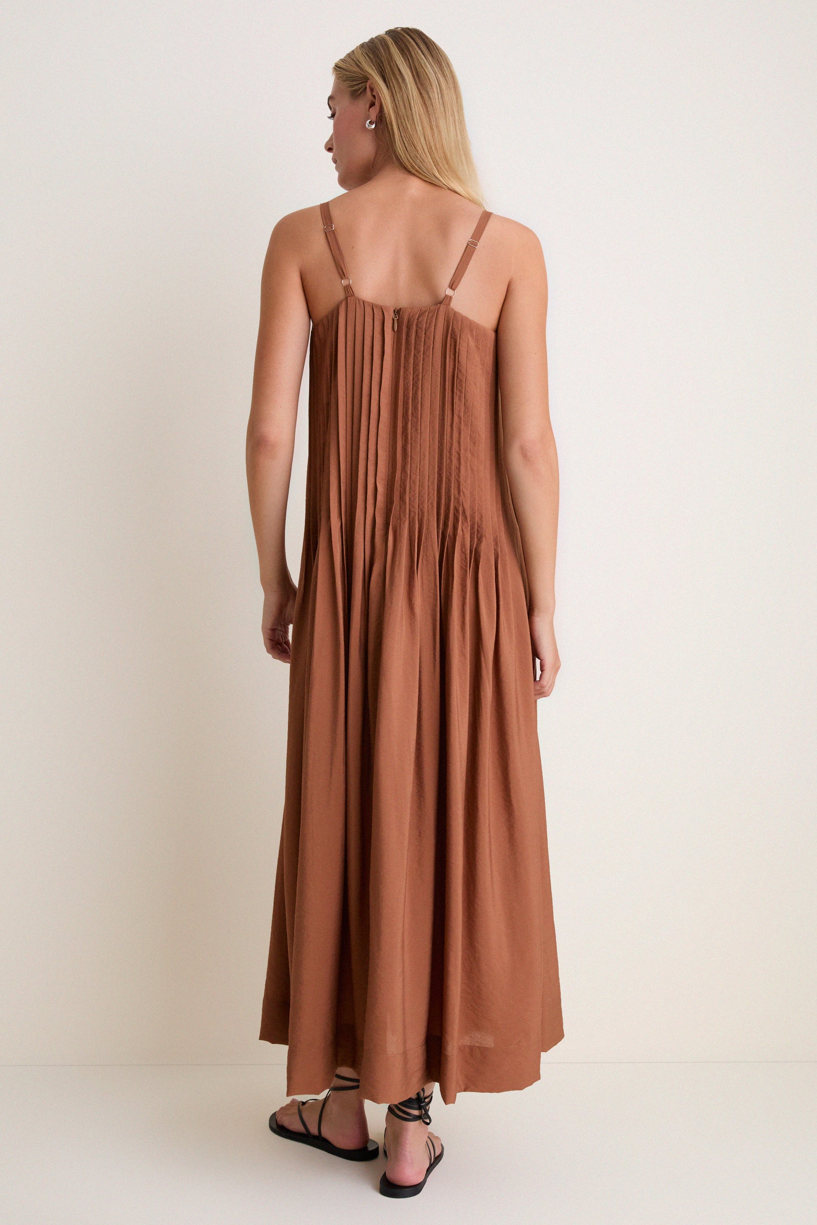 Chocolate V Neck Pleated Front Detail Maxi Dress