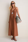 Chocolate V Neck Pleated Front Detail Maxi Dress