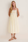 Butter Yellow Embroidered Cotton Midi Dress