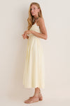 Butter Yellow Embroidered Cotton Midi Dress