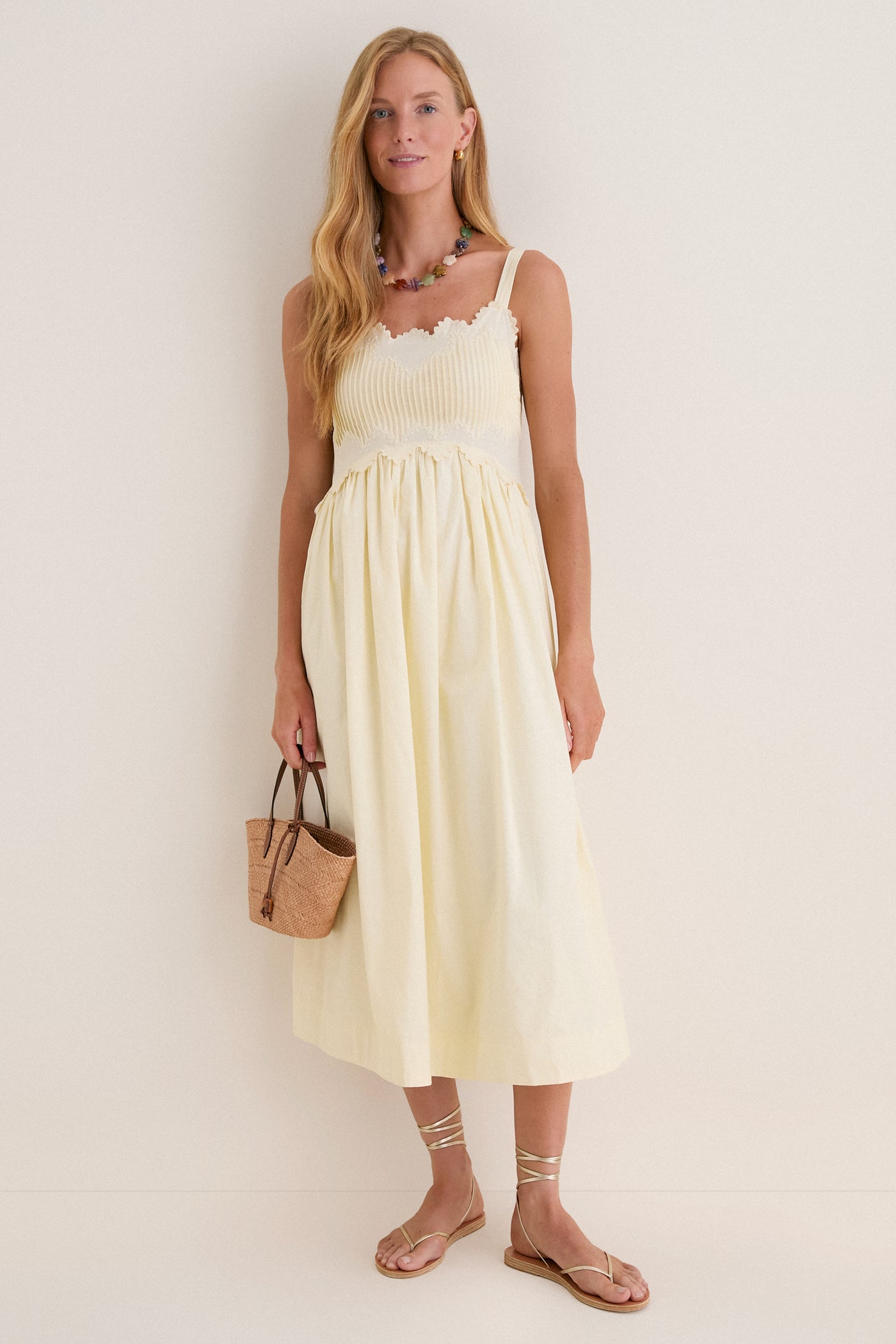 MOON RIVER Women's Embroidered Sleeveless Cotton Midi Dress - Natural