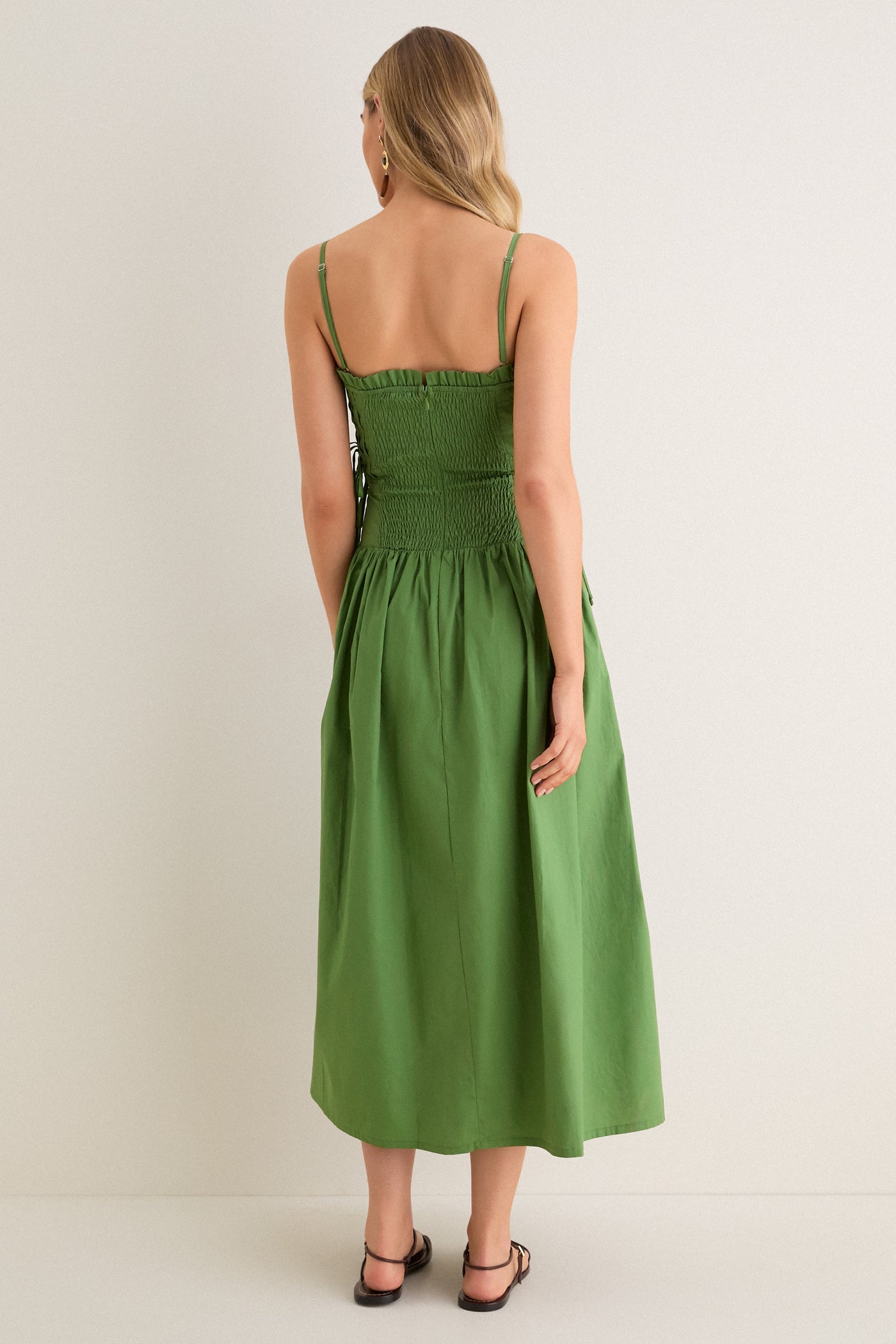 green dress with tie straps Green Tie Strap Maxi Dress