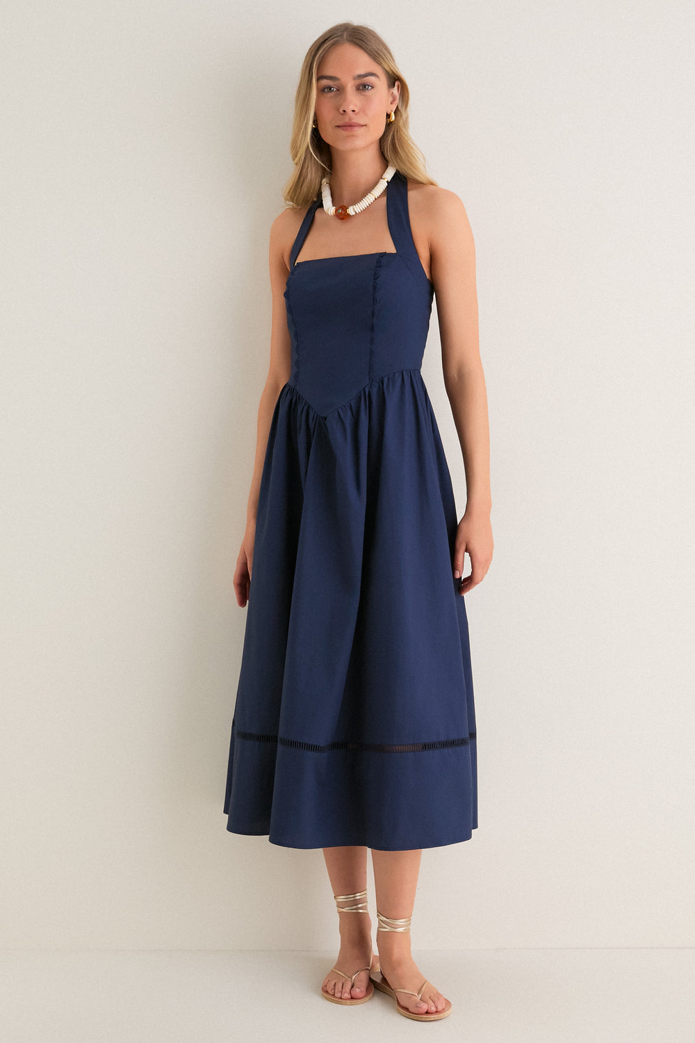 Navy Square Neck Halter Midi Dress | Moon River Navy Square Neck Halter Midi Dress | Moon River