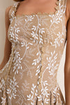 Mocha Square Neck Trim Corset Detail Midi Dress