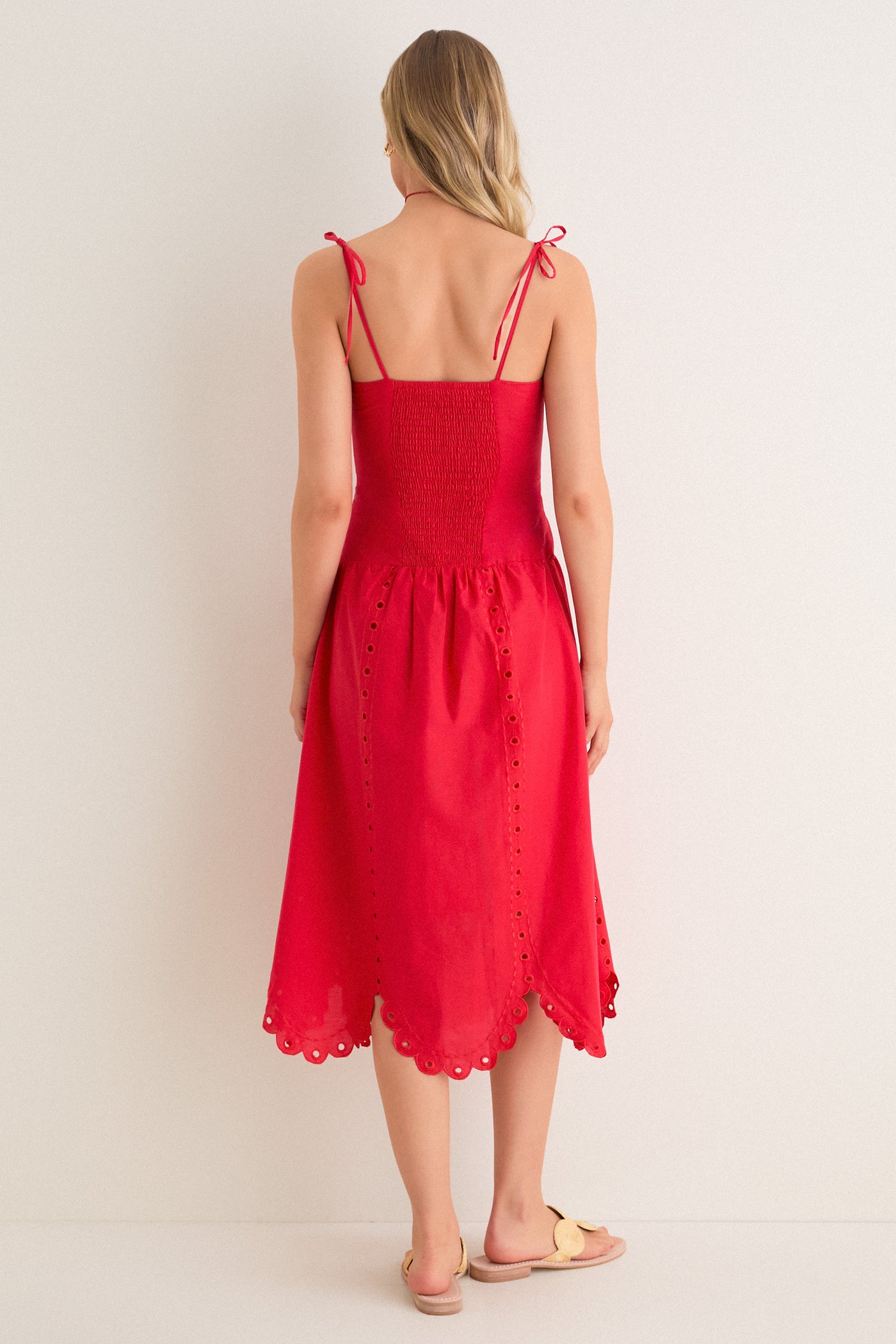 eyelet red dress Moon River Eyelet Midi Dress | Red | Size S