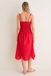 Red Eyelet Detail Midi Dress