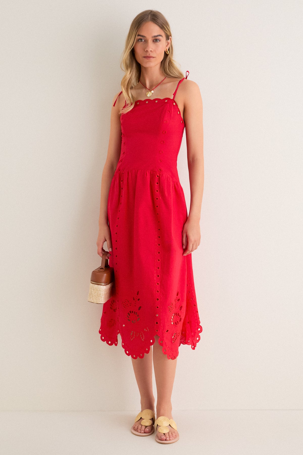 red lace midi dress Moon River Eyelet Midi Dress | Red | Size S