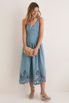 Light Blue V-Neck Eyelet Detail Midi Dress