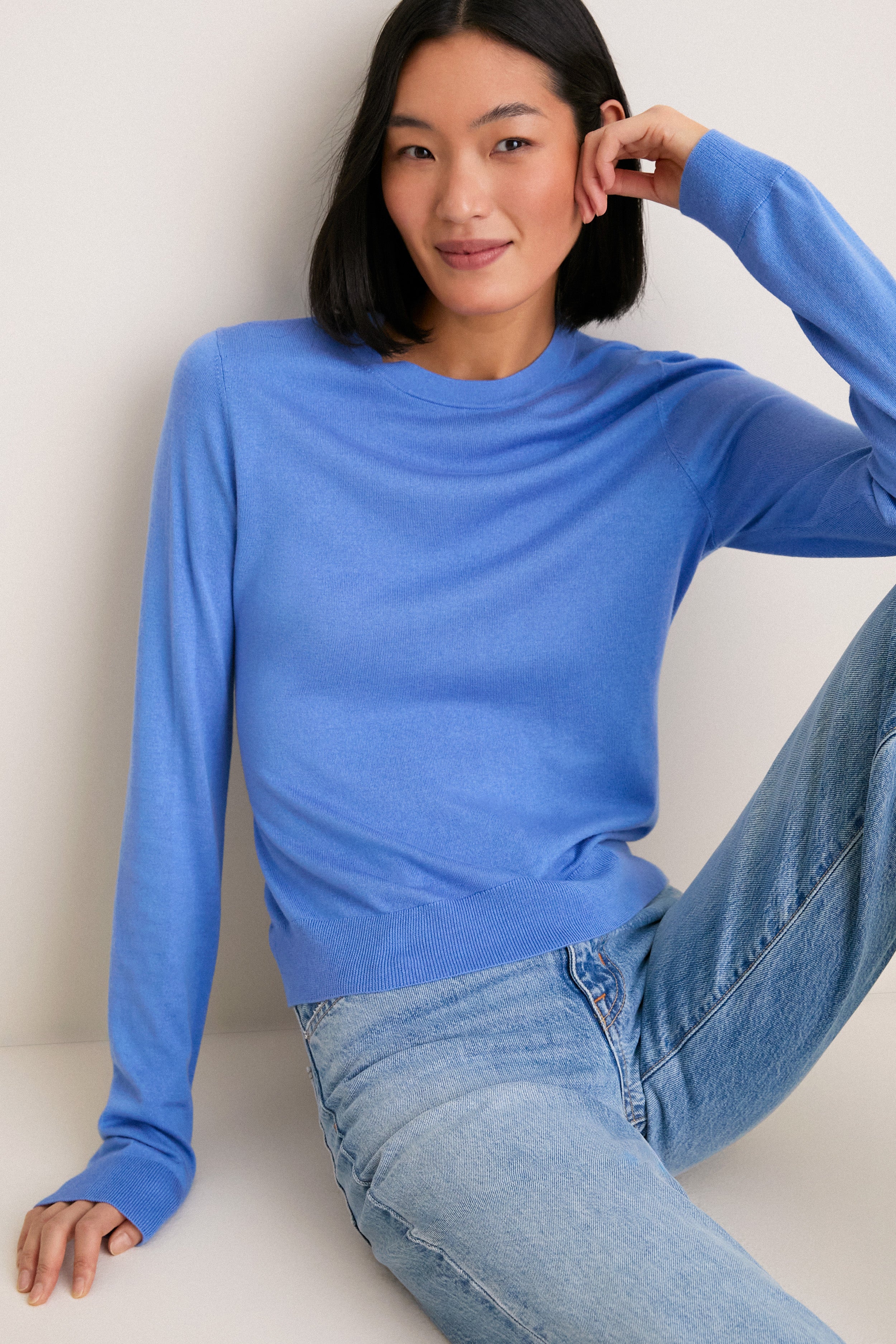 Allure Blue Cashmere Silk Long Sleeve Katie Tee