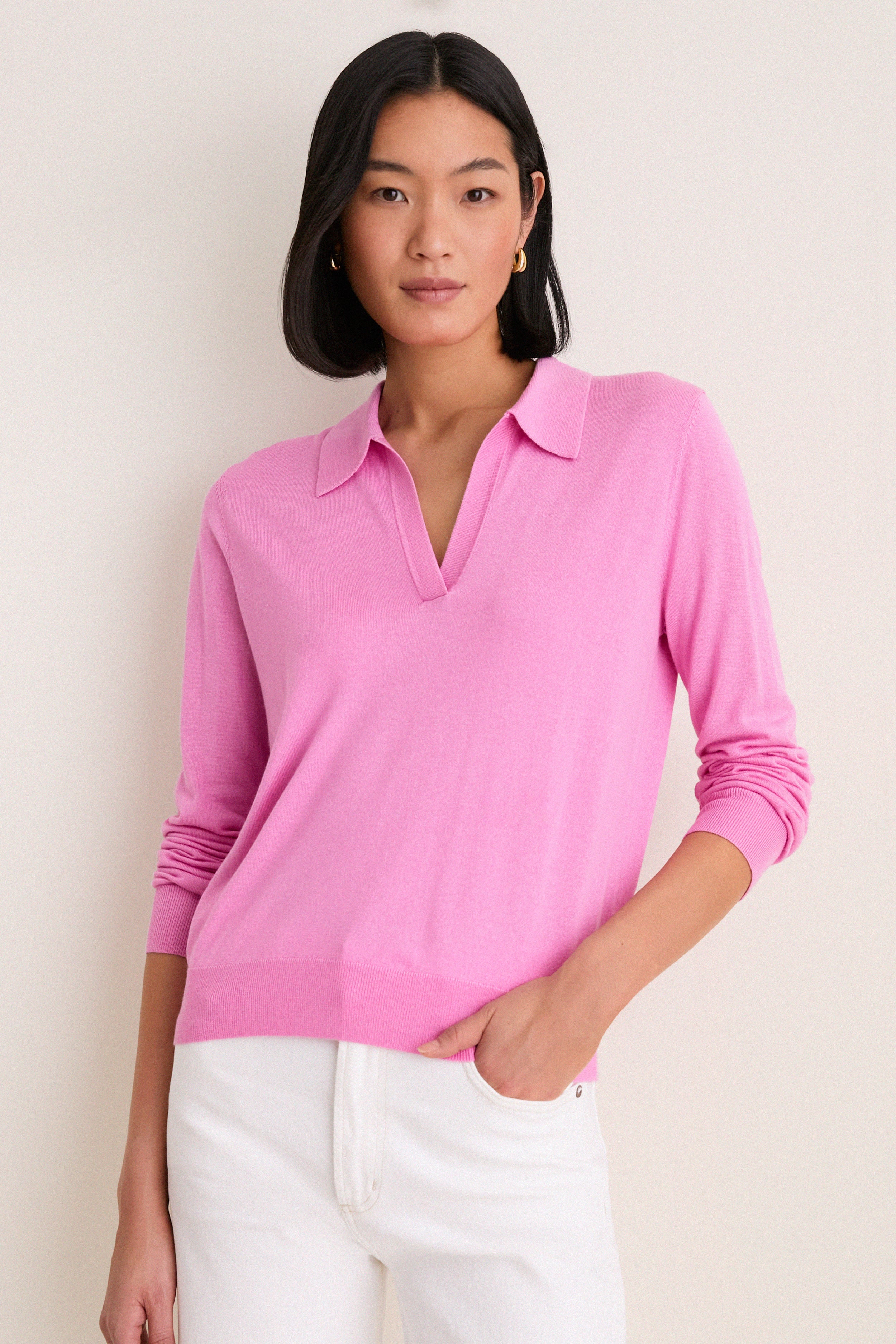 Carnation Pink Cashmere Silk Theo Polo | Tuckernuck
