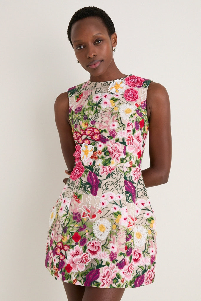 Multi Floral Mesh Flora Mini Dress