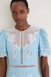 Light Blue Embroidery Short Sleeve Midi Dress