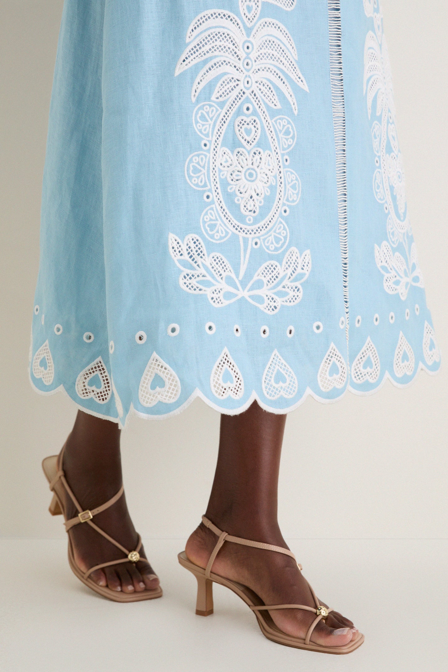 Light Blue Embroidery Short Sleeve Midi Dress