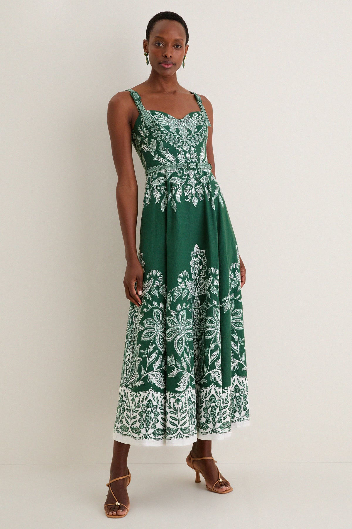 Miranda Dark Green Belt Buckles Maxi Dress | Farm Rio Miranda Dark Green Belt Buckles Maxi Dress | Farm Rio