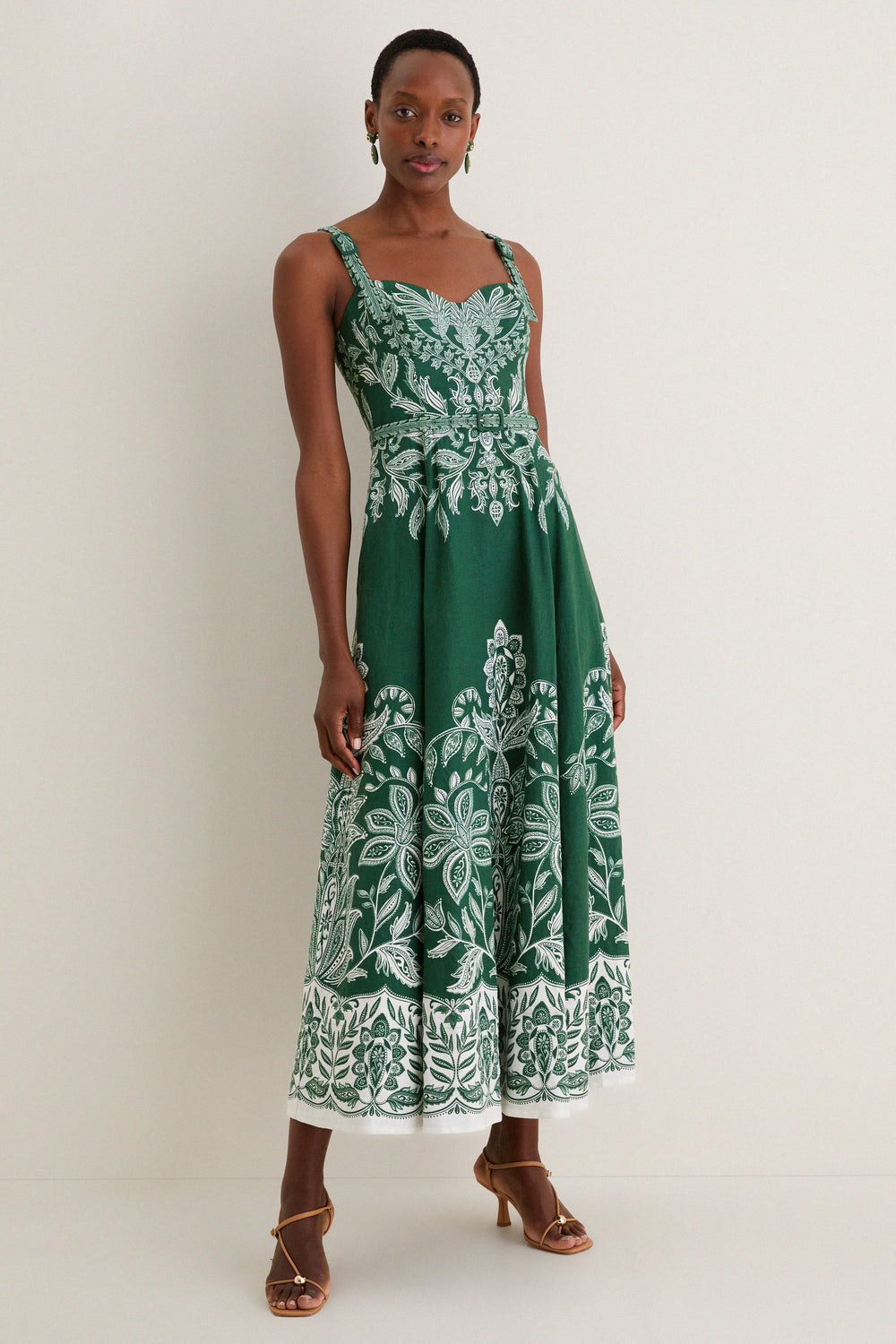 Miranda Dark Green Belt Buckles Maxi Dress