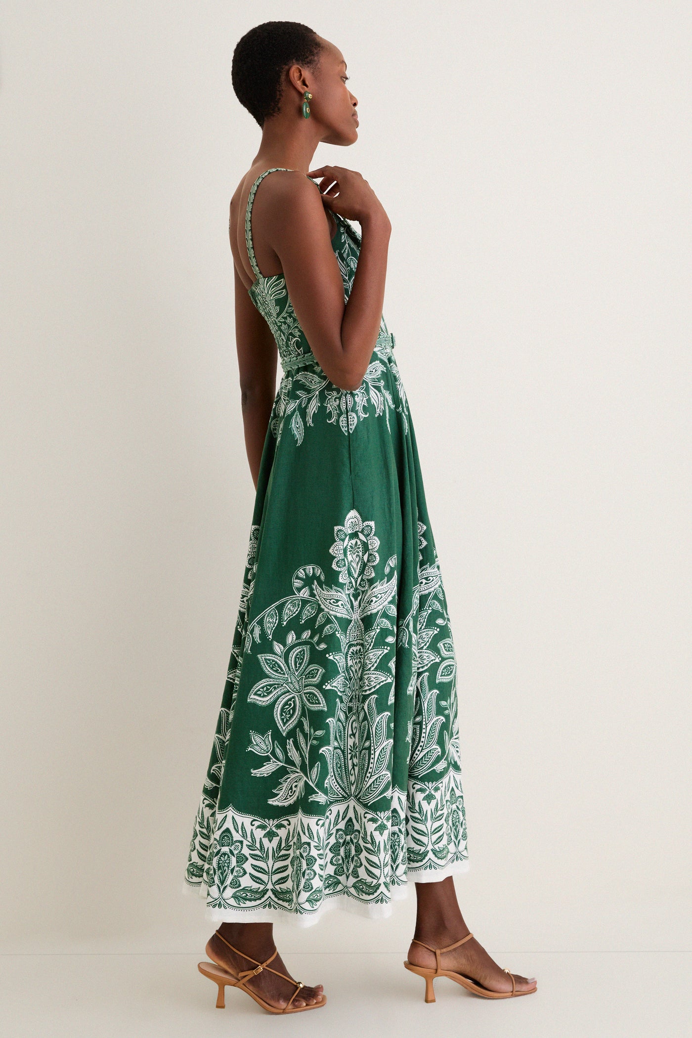 Miranda Dark Green Belt Buckles Maxi Dress
