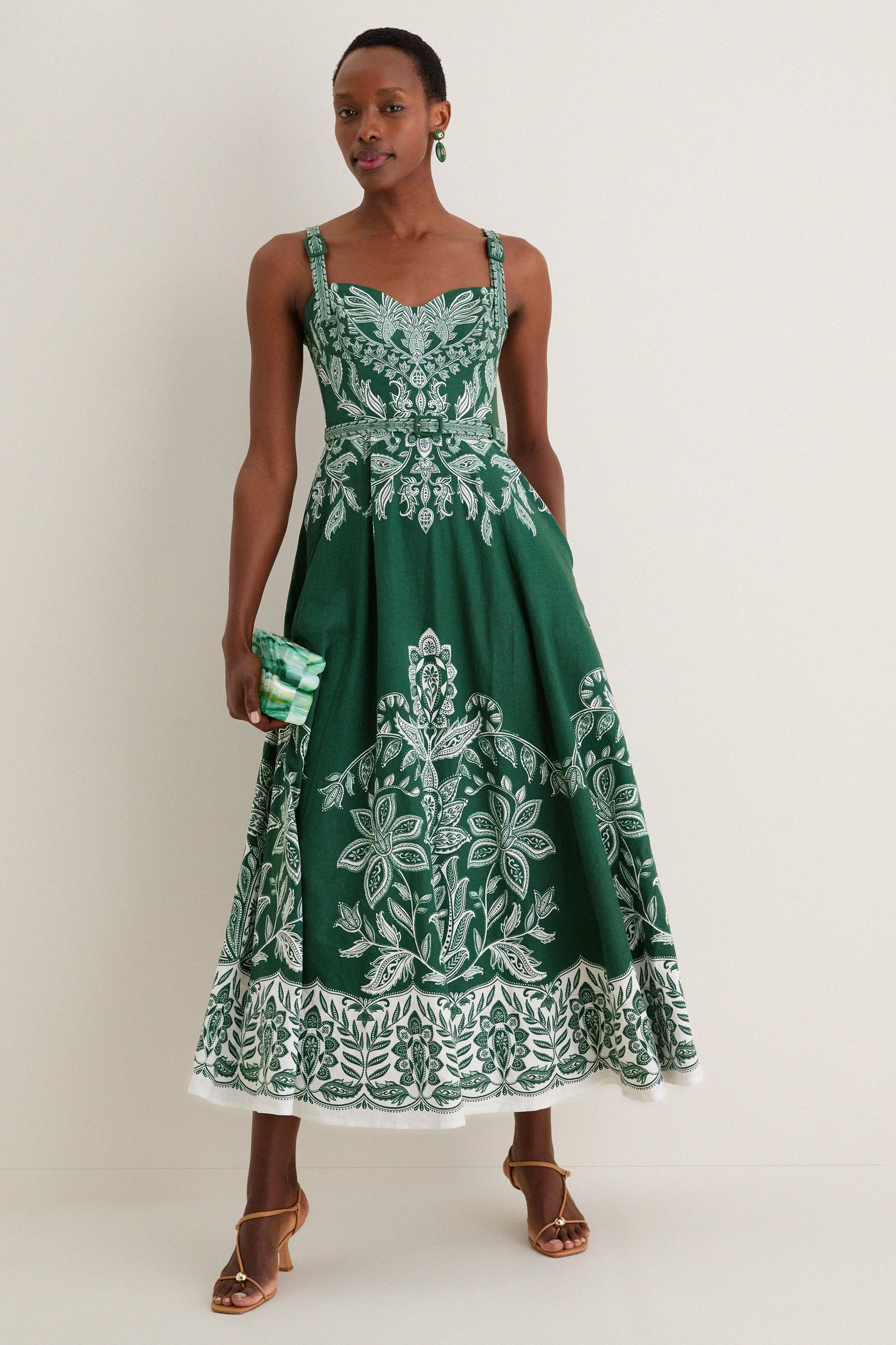 Miranda Dark Green Belt Buckles Maxi Dress | Farm Rio Miranda Dark Green Belt Buckles Maxi Dress | Farm Rio
