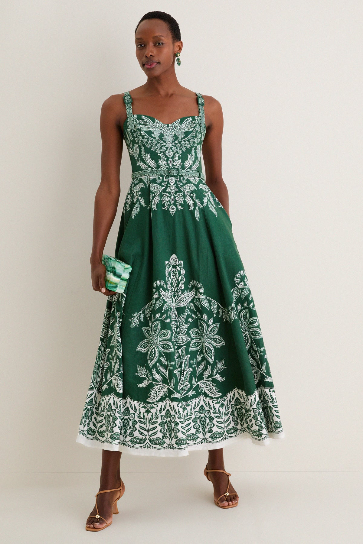 Miranda Dark Green Belt Buckles Maxi Dress