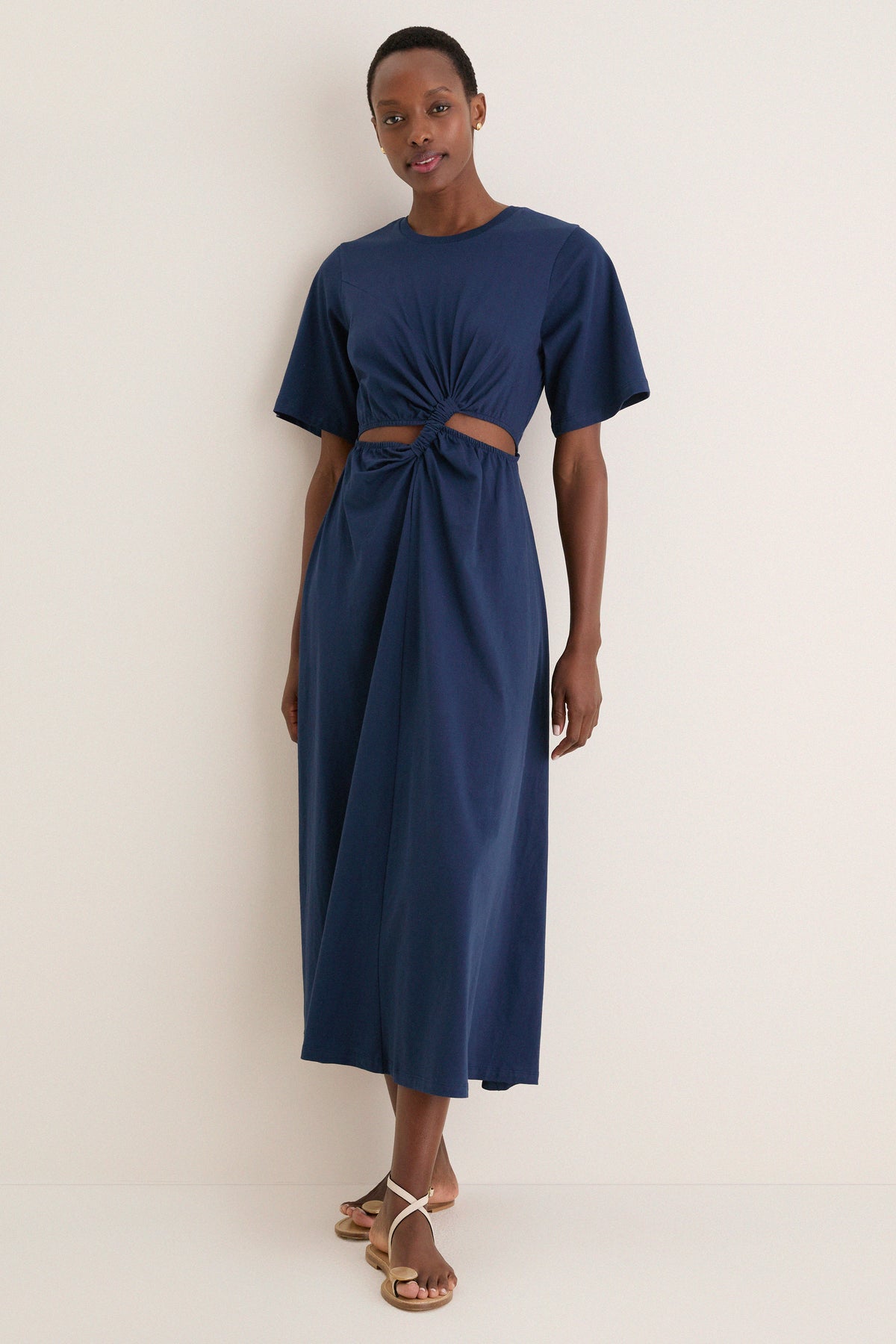 dark navy midi dress FARM Rio Dark Blue Cut-Out Short Sleeve Maxi Dress, Dark Blue / L
