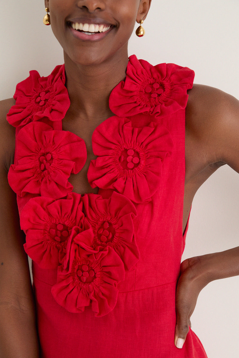 Red Sleeveless Midi Dress