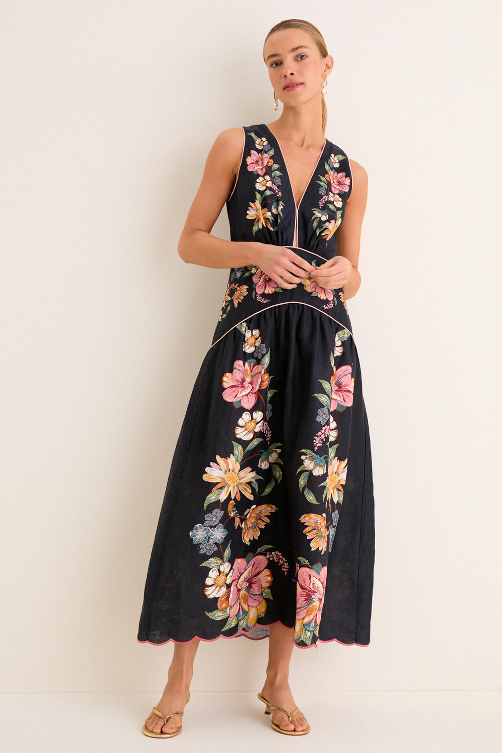 Maira Floral Dark Blue Midi Dress | Farm Rio Maira Floral Dark Blue Midi Dress | Farm Rio