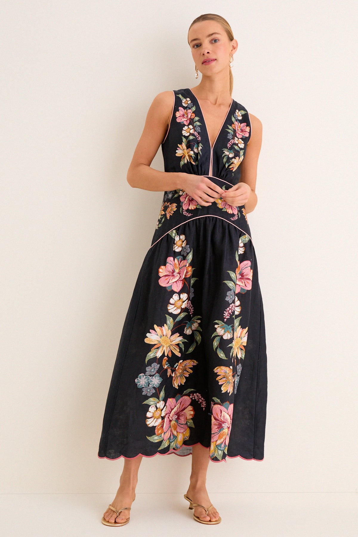 Maira Floral Dark Blue Midi Dress | Farm Rio Maira Floral Dark Blue Midi Dress | Farm Rio