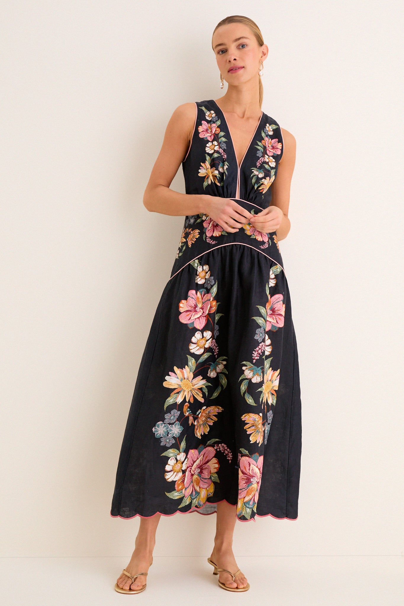 Maira Floral Dark Blue Midi Dress