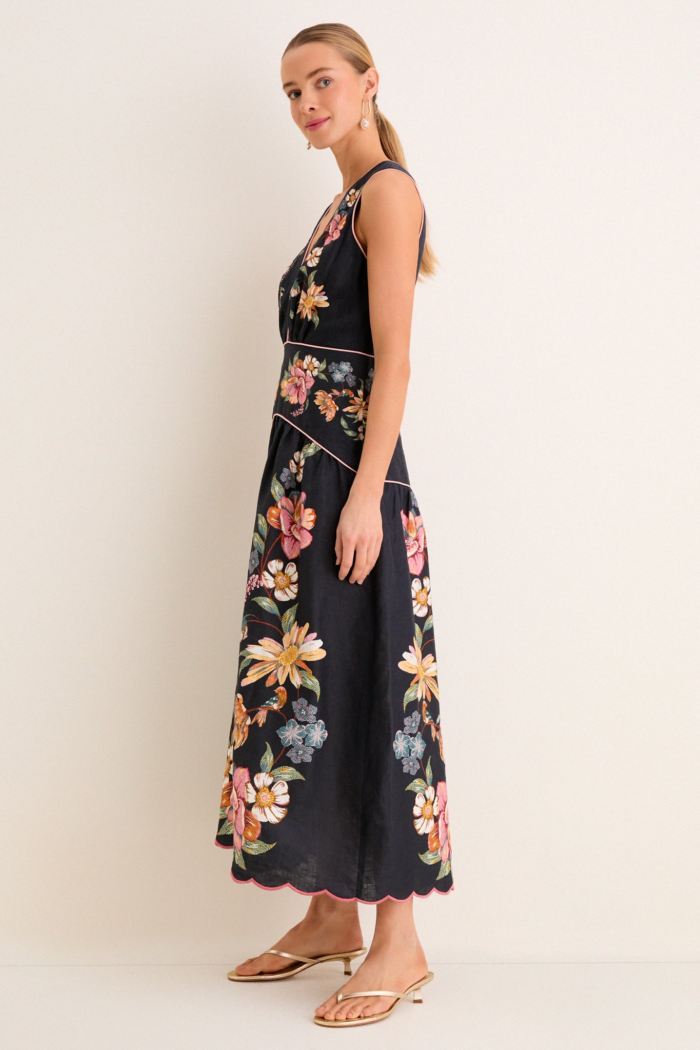 Maira Floral Dark Blue Midi Dress