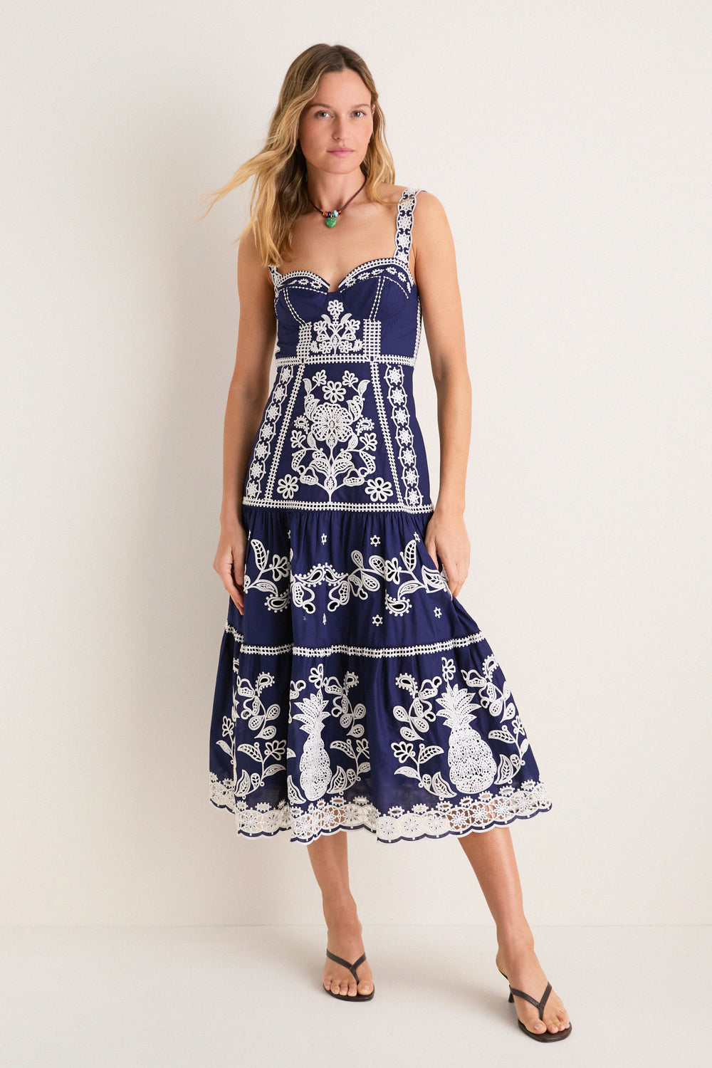 Farm Rio Richelieu Midi Dress - Blue/White, M Farm Rio Richelieu Midi Dress - Blue/White, M