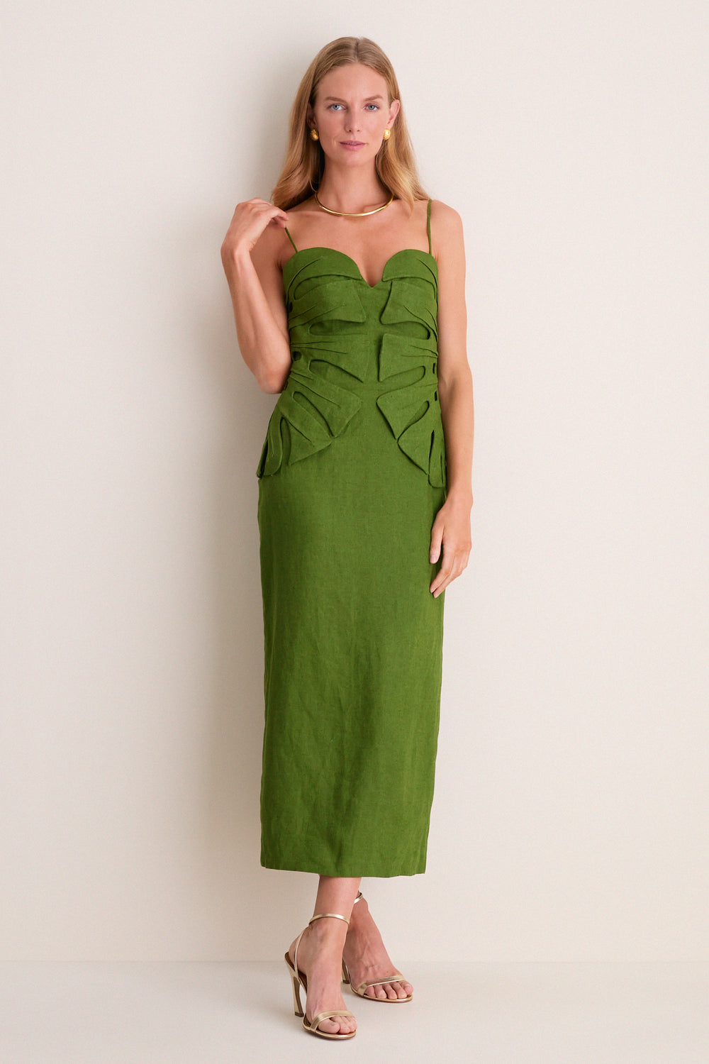 Green Monstera Leaf Maxi Dress