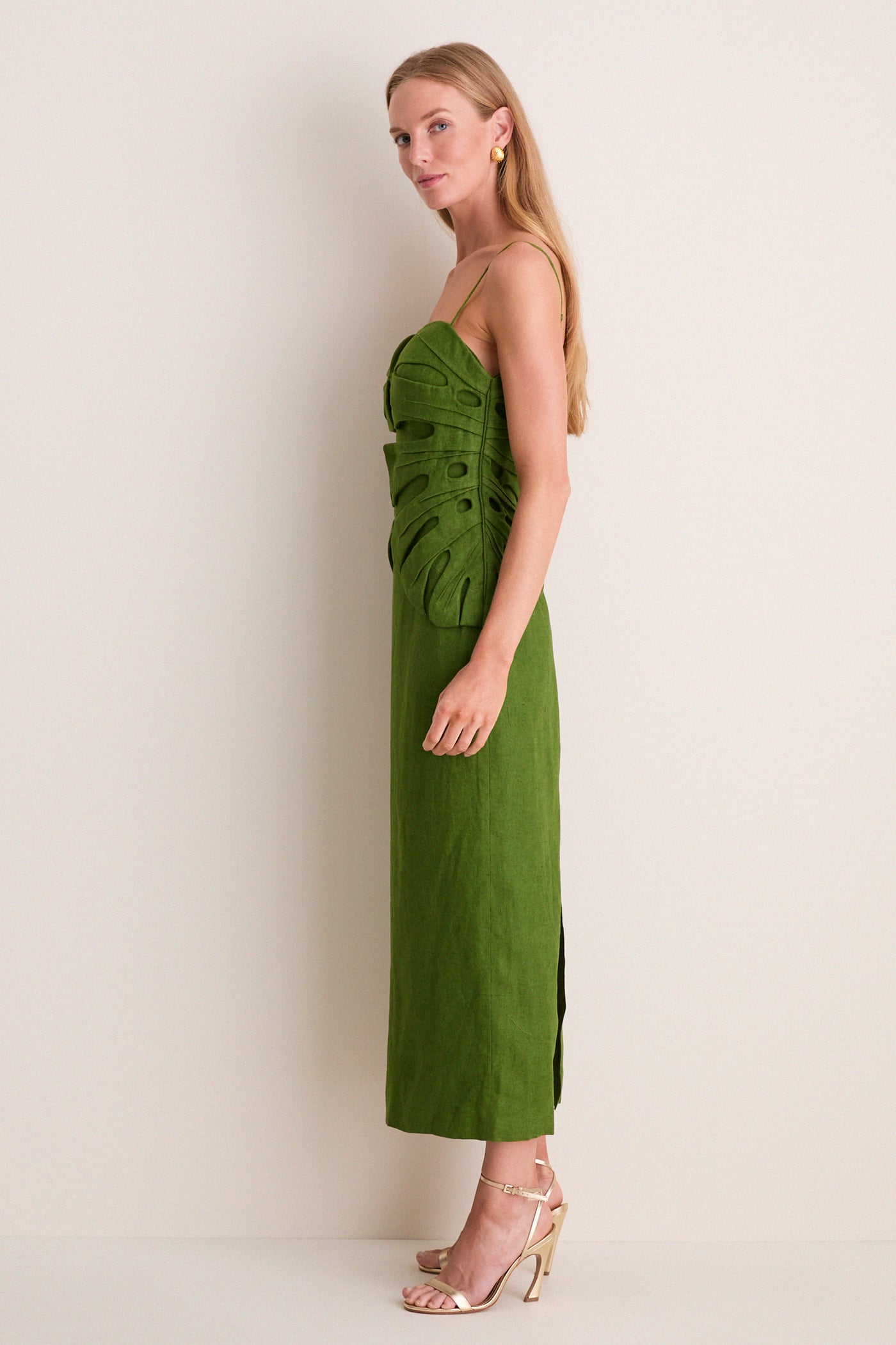 green palm leaf maxi dress Yours Women's Plus Size Green Palm Leaf Shirred Linen Maxi Dress Size 14