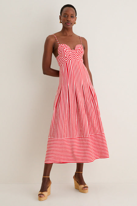 Red Checkered Stripes Maxi Dress
