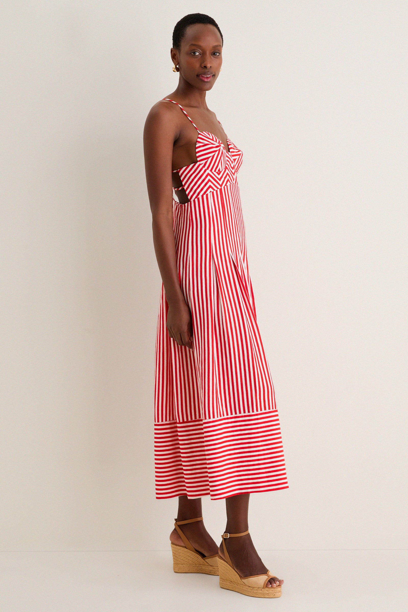 Red Checkered Stripes Maxi Dress