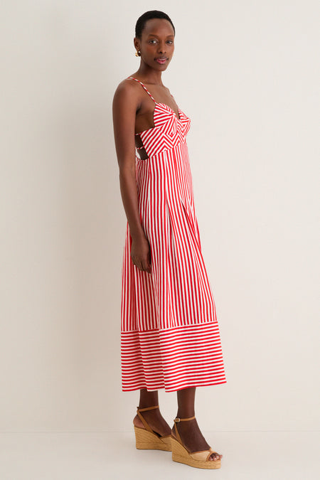 Red Checkered Stripes Maxi Dress