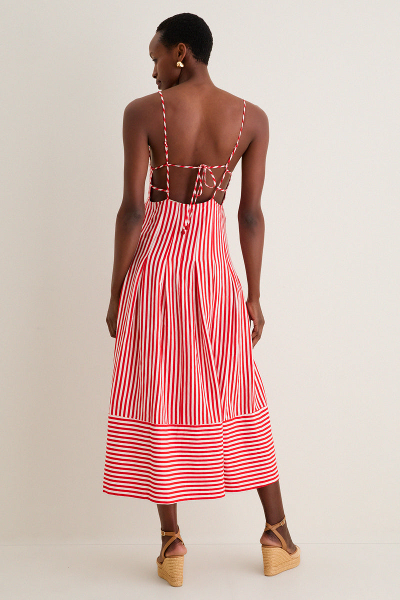 Red Checkered Stripes Maxi Dress