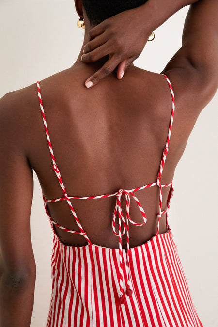 Red Checkered Stripes Maxi Dress