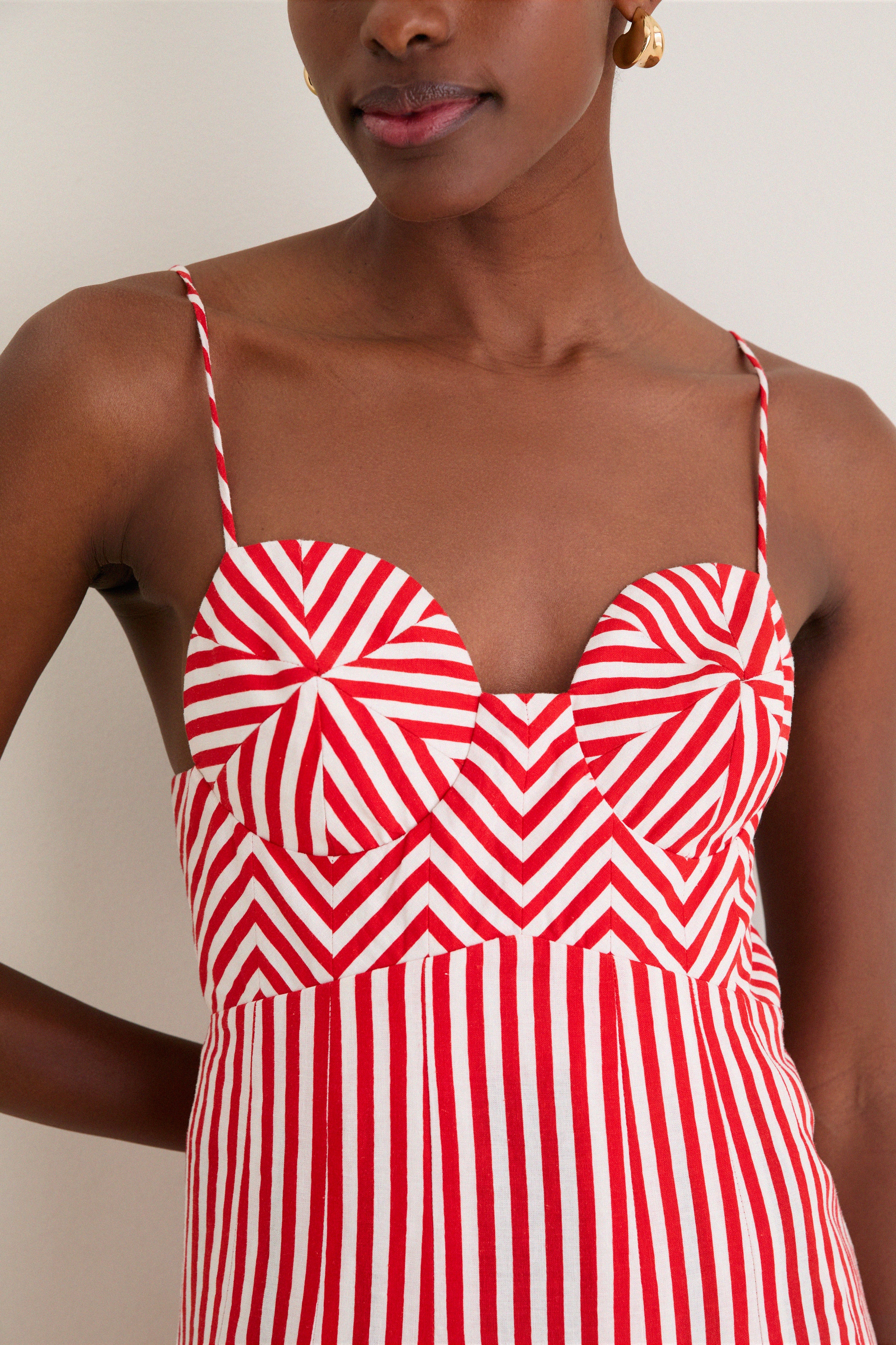 Red Checkered Stripes Maxi Dress