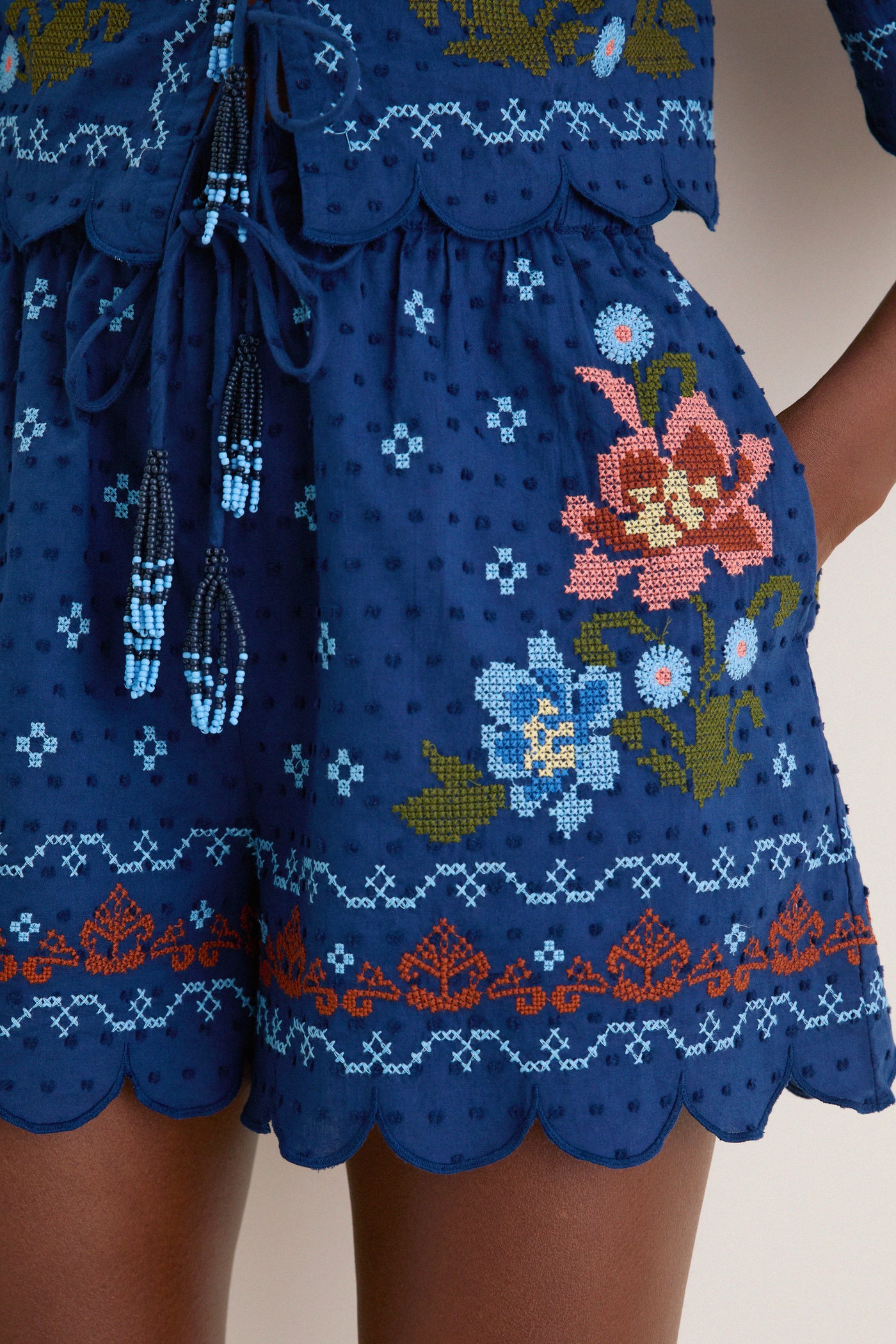 Stitched Garden Dark Blue Shorts